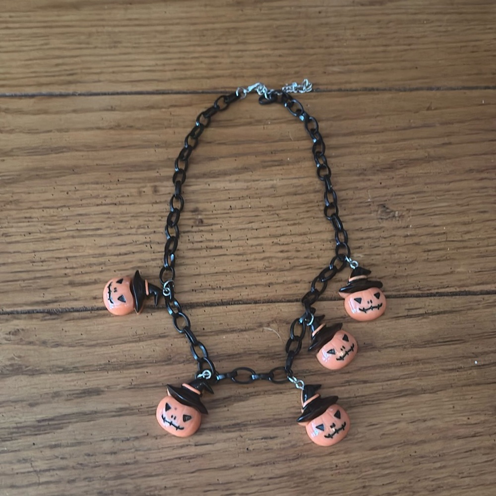 Black, orange, pumpkin charm necklace